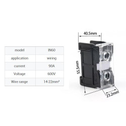 2pcs/pack DIN Rail High Current Terminal Block IN60BK 90A 1P 600V